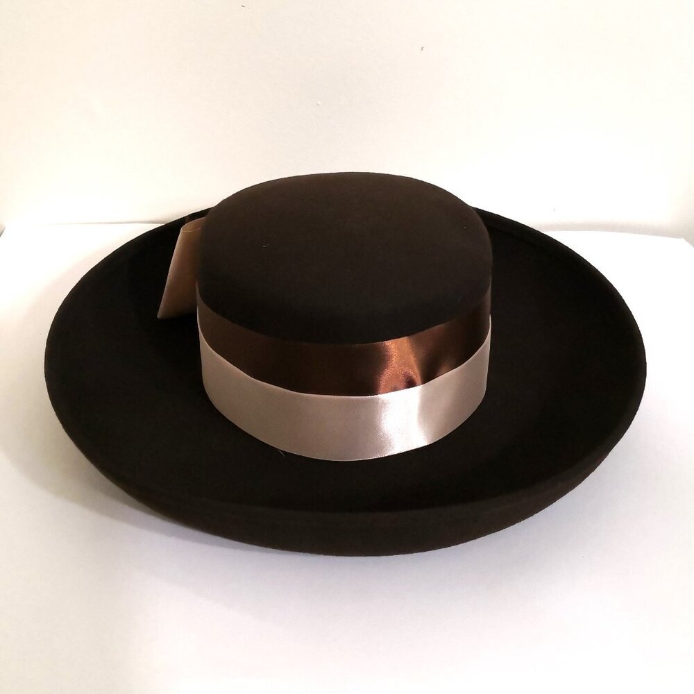 Vintage BETMAR New York Women's 100% Wool Felt Hat Bowl Tie Roll Up Brown - Picture 3 of 7